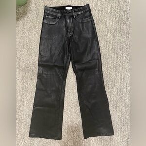 Good American Black Coated Straight Leg Jeans Size 6 / 28 High Rise Faux Leather